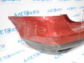 Rear bumper bare Nissan Rogue 14-16 red dented on the left, tears, part of the fastening is torn off, scratches