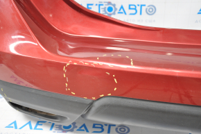 Rear bumper bare Nissan Rogue 14-16 red dented on the left, tears, part of the fastening is torn off, scratches