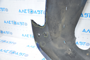 The rear bumper is bare, Toyota Camry v40 07-11 3.5 SE blue, dented, torn, with broken fasteners.