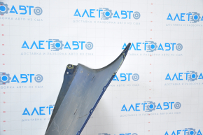 The rear bumper is bare, Toyota Camry v40 07-11 3.5 SE blue, dented, torn, with broken fasteners.