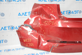 Rear bumper bare Chevrolet Volt 11-15 red dented and torn on the left, fasteners torn, fasteners torn on the right
