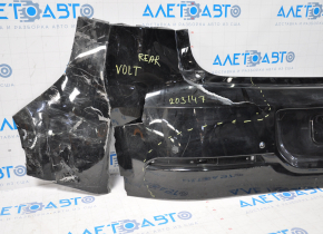 Rear bare bumper Chevrolet Volt 11-15 for parking sensors black, dented and torn on the left, broken fasteners