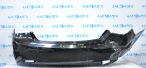 Rear bumper bare Hyundai Sonata 11-13 black dented, tears, broken fasteners, scratches