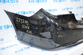Rear bumper bare Hyundai Sonata 11-13 black dented, tears, broken fasteners, scratches