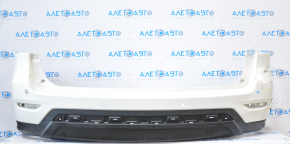 Bare rear bumper Nissan Pathfinder 13-16 pre-restoration for parking sensors white, dented, tears, broken fasteners