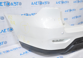 Bare rear bumper Nissan Pathfinder 13-16 pre-restoration for parking sensors white, dented, tears, broken fasteners