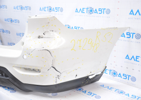 Bare rear bumper Nissan Pathfinder 13-16 pre-restoration for parking sensors white, dented, tears, broken fasteners