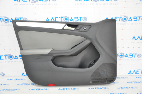 Door trim card front left VW Jetta 11-16 USA, black with gray chrome insert, scratches on chrome