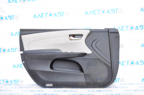 Door trim card front left Toyota Avalon 13-15 black with gray insert leather, armrest blue leather, scratches, worn armrest