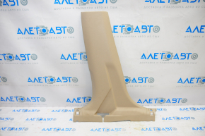 Lower left center pillar trim Nissan Rogue 14-20 beige, scratches, no plug, plastic turned white