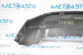 The lip of the rear bumper of the Chevrolet Volt 11-15 is dented on the left, torn, missing fragment, sawed, broken fasteners