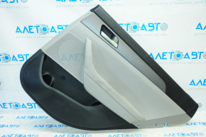 Door trim card rear right Hyundai Sonata 15-17 black with gray insert plastic, armrest leather, gray molding structure, scratches