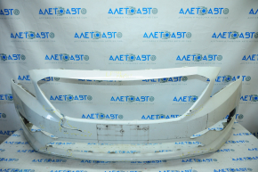 Front bare bumper Hyundai Sonata 15-17 SE white, tears, broken mount, dents, scratches