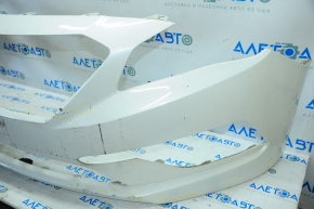 Front bare bumper Hyundai Sonata 15-17 SE white, tears, broken mount, dents, scratches
