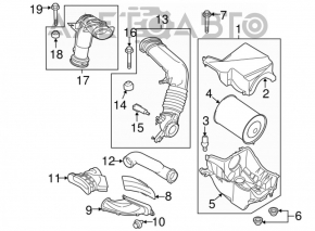 Ford Escape MK3 13-13 2.0T Air Duct from Filter, Two Pieces, Without Sensor Housing