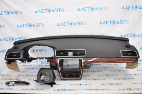 Torpedo front panel without AIRBAG VW Passat b7 12-15 USA black, wood insert, crack