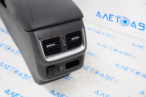 Central console armrest and cup holders Infiniti QX50 19-20 leather black, for climate control 2 rows, scratch