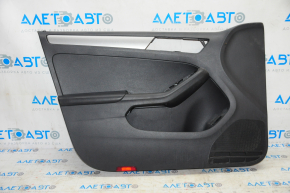 Door trim card front left VW Jetta 11-18 USA black with black insert plastic, armrest leather, molding gray gloss, scratches