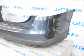 Rear bumper bare Nissan Rogue 14-16 blue, scratches, bump