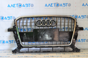 Radiator grill Audi Q5 8R 13-17 rest for parking sensors, gloss, chrome, cracks, varnish swelled, bumps on chrome
