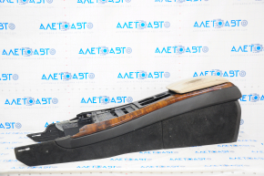 Central console armrest and cup holders BMW X5 E70 07-13 beige leather, leather defect, cup holder curtain defect