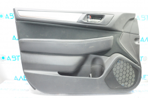 Door trim card front left Subaru Outback 15-16 black with black insert cloth, armrest leather, scratches, bump