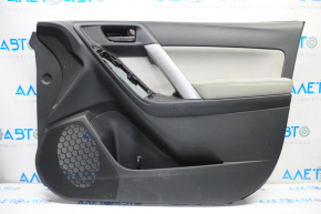 Door trim card front right Subaru Forester 14-15 SJ black with gray insert cloth, armrest leather, broken crepe
