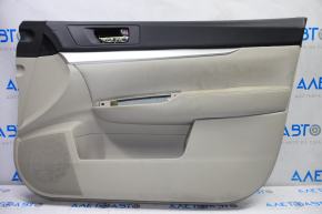 Door trim card front right Subaru Outback 10-14 beige with beige insert cloth, armrest leather, molding gray matte, tears