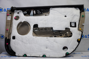 Door trim card front left Hyundai Sonata 15-19 beige with beige insert leather, armrest leather, molding under wood gloss, dimension, tears, scratches