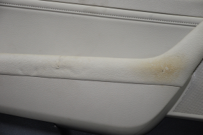 Door trim card front left Hyundai Sonata 15-19 beige with beige insert leather, armrest leather, molding under wood gloss, dimension, tears, scratches