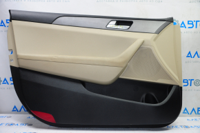 Door trim card front left Hyundai Sonata 15-19 beige with beige insert leather, armrest leather, gray molding structure, butts