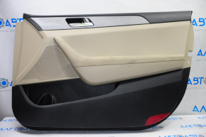 Door trim card front right Hyundai Sonata 15-19 beige with beige insert plastic, armrest leather, gray molding structure, butts, for dry cleaning