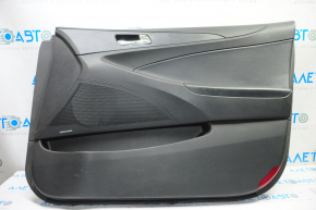Door trim card front right Hyundai Sonata 11-14 black with black insert leather, armrest leather, black molding structure, dimension, scratches