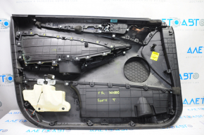 Door trim card front right Hyundai Sonata 11-14 black with black insert leather, armrest leather, black molding structure, dimension, scratches