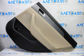 Door trim card rear right Hyundai Sonata 15-17 black with beige insert leather, armrest leather, gray molding structure, scratch