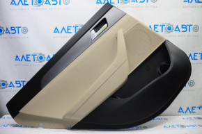 Door trim card rear left Hyundai Sonata 15-17 black with beige insert plastic, armrest leather, gray molding structure, scratches, bumps