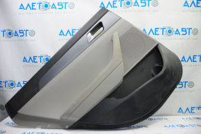 Door trim card rear left Hyundai Sonata 15-17 black with gray insert plastic, armrest leather, gray molding structure, scratches