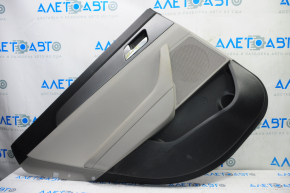 Door trim card rear left Hyundai Sonata 15-17 black with gray insert plastic, armrest leather, gray molding structure, scratches