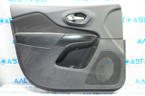Door trim card front left Jeep Cherokee KL 14-18 black with black insert cloth, armrest leather, tear, scratches