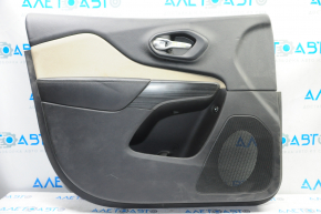 Door trim card front left Jeep Cherokee KL 14-18 black with beige insert cloth, armrest leather, scratches