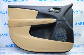 Door trim card front left Dodge Journey 11-18 black with dark beige insert leather, armrest leather, black stitching, tears, for dry cleaning, pokes