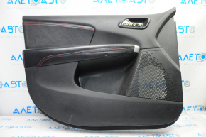Door trim card front left Dodge Journey 11-18 black with black insert leather, armrest leather, red stitching, butt