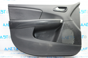 Door trim card front left Dodge Journey 11-18 black with black insert leather, armrest leather, black stitching, scratches
