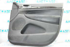 Door trim card front right Jeep Grand Cherokee WK2 14-17 black with black insert leather, armrest leather, black stitching, molding under black wood gloss, backlight, butt, scratches