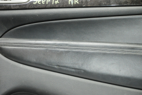 Door trim card front right Jeep Grand Cherokee WK2 14-17 black with black insert leather, armrest leather, black stitching, molding under black wood gloss, backlight, butt, scratches