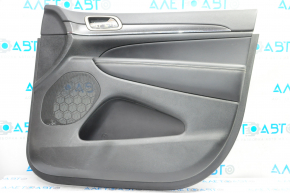 Door trim card front right Jeep Grand Cherokee WK2 14-17 black with black insert leather, armrest leather, white stitching, molding with chrome, under matt black wood, backlight