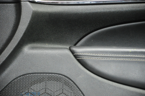 Door trim card front right Jeep Grand Cherokee WK2 14-17 black with black insert leather, armrest leather, white stitching, molding with chrome, under matt black wood, backlight, scratches