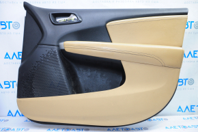 Door trim card front right Dodge Journey 11-18 black with dark beige insert leather, armrest leather, black stitching, burnt