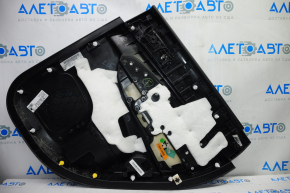 Door trim card rear left Jeep Grand Cherokee WK2 14-17 black with black insert leather, armrest leather, white stitching, molding with chrome, under matt black wood, butts