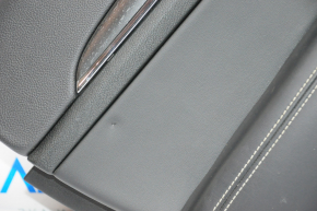 Door trim card rear left Jeep Grand Cherokee WK2 14-17 black with black insert leather, armrest leather, white stitching, molding with chrome, under matt black wood, butts